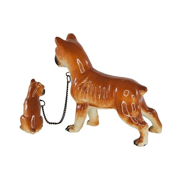 Vintage Enesco Imports Japan Boxer Dog Mom Puppy On Chain Figurine *Repaired* - Picture 5 of 11
